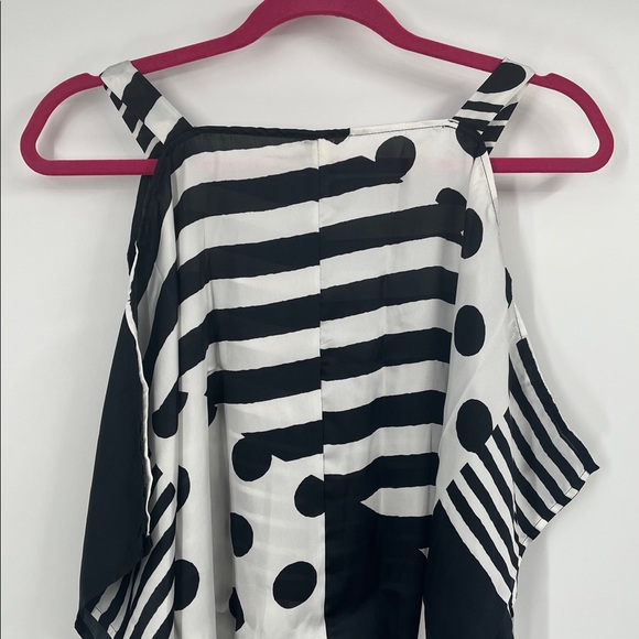Black and White Striped Polka Dot Cold Shoulder Top - Picture 10 of 10